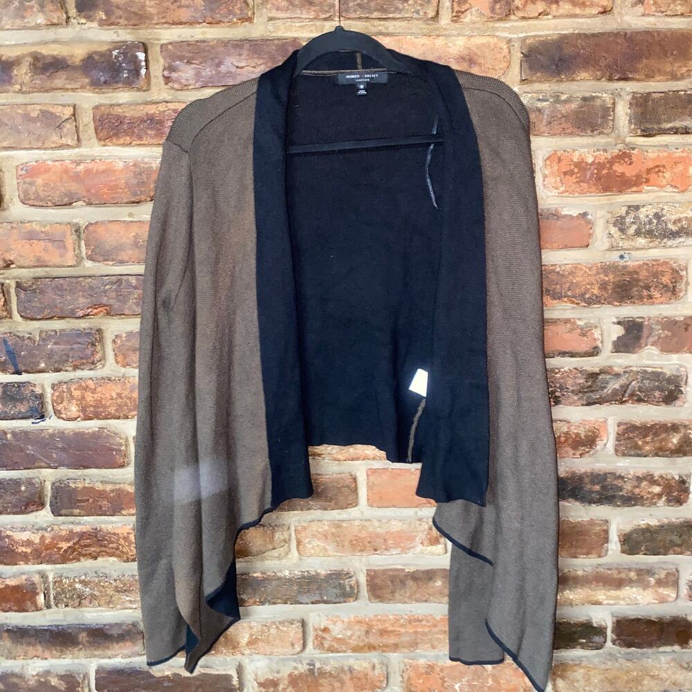 Romeo & Juliet Couture Brown Black Draped Open Cardigan Sweater Size Medium